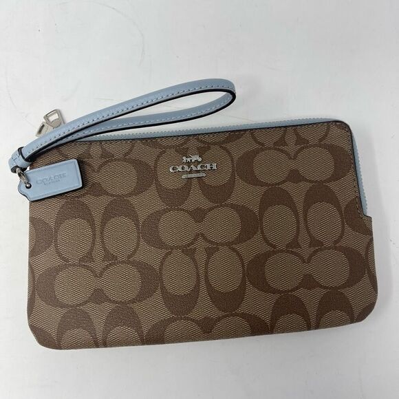 Coach - Double Corner Zip Wristlet In Signature Canvas NWOT - Picture 1 of 6